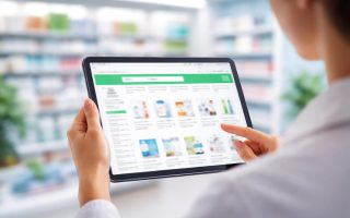 personne-tablette-pharmacie-en-ligne-etageres