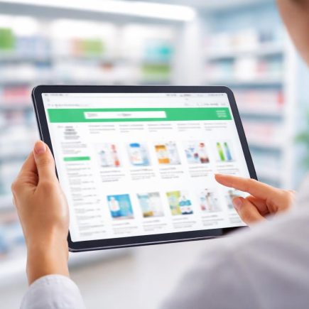personne-tablette-pharmacie-en-ligne-etageres
