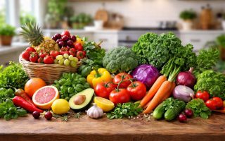 table-bois-fruits-legumes-herbes