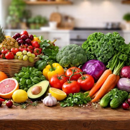 table-bois-fruits-legumes-herbes