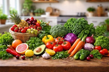 table-bois-fruits-legumes-herbes